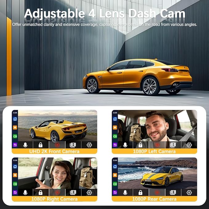 360° Car Dvr WiFi 4channels Dash Cam Video Recorder, Dash Cam Front and Rear, 1080p*4 Fhd Car Camera, App Control (Four Cameras + 64GB Card, with Parking Monitoring) - Image 4