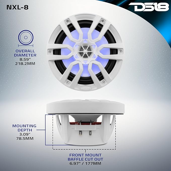 DS18 Hydro NXL-8 - High End Coaxial Speaker Pair - 2-Way Marine Speaker w/Integrated RGB Lights - 375 Watt - 100% UV Stable - Water Resistant Speakers - 8 Inches, White - Image 7