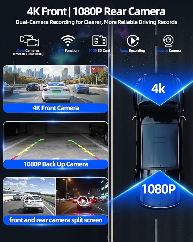 11.5" Wireless Apple CarPlay Screen for Car, Portable Car Play & Android Auto Touch Screen Car Stereo with App Control, 4K Dash Cam 1080P Backup Camera, GPS, Voice Control, Mirror Link FM All Vehicles - Image 6