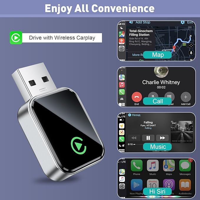 UANTIN Wireless CarPlay Adapter 2025 Upgrade Wired CarPlay to Wireless, Mini USB Design for Cars with Built-in Wired Apple Car Play Plug and Play Easy Use Fast Stable Connection for iPhone - Image 5
