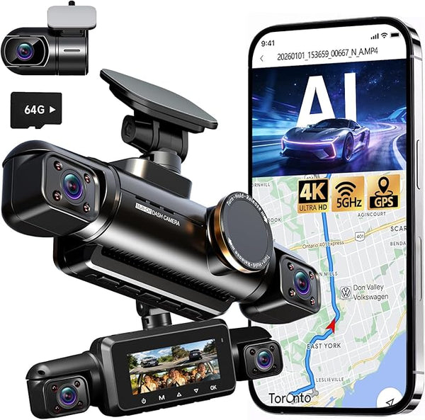 Neideso 360° View 4K 2160P Dash Cam Front and Rear, 4 Channel Dash Camera for Cars, AI Fatigue Driving Monitor, 5G WiFi GPS, 8 IR Lamps Night Vision, Free 64G Card Included, 24H Parking Mode, N700Pro by NeidesoDashCam