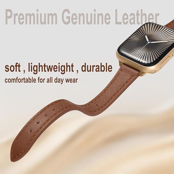 SEURE 2-pack Leather Bands Compatible with Apple Watch Band for women 38mm 40mm 41mm 42mm 44mm 45mm 46mm 49mm,Genuine Leather Band Slim Thin Strap for iWatch Ultra SE Series 11/10/9/8/7/6/5/4/3/2/1 - Image 5