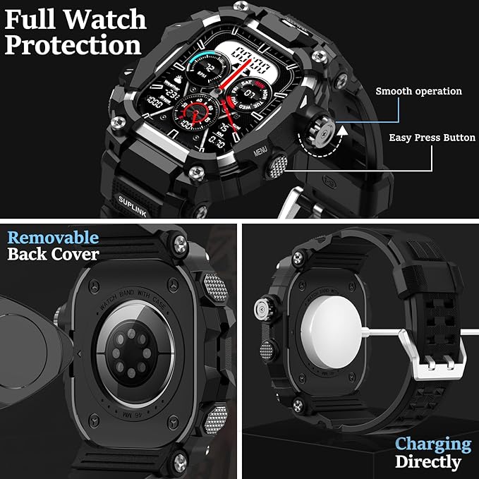 SUPLINK Rugged Case with Sport Bands Compatible with Apple Watch Series 10 46mm Band/Apple Watch Series 11 46mm Band for Men, Protective Bumper Cover for iWatch Bands Men (Silver) - Image 4