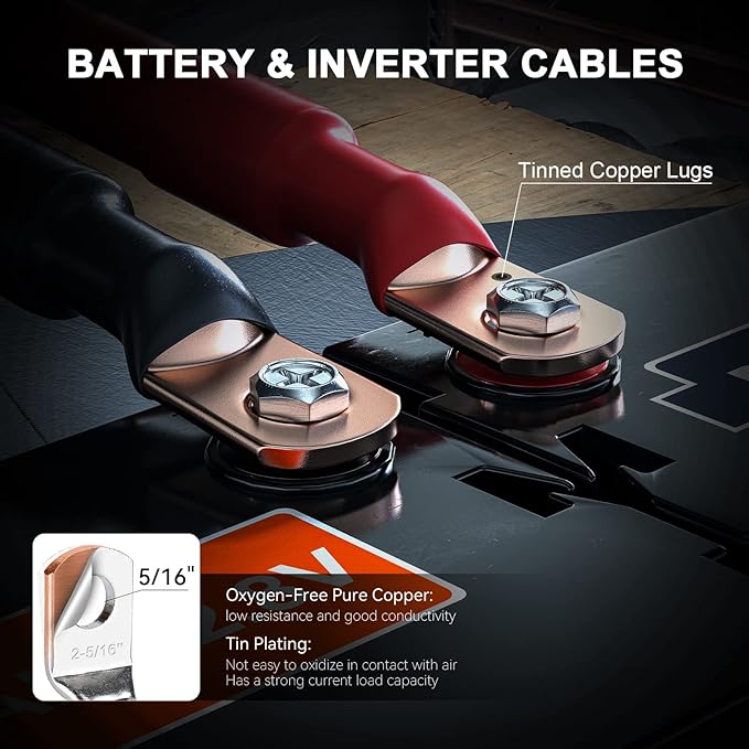 4 AWG Battery Inverter Cable 10 Feet, 4 Gauge Pure Copper Battery Cable 10 Ft with Heavy Duty 5/16" Lugs on Both End for Solar, RV, Marine, Car, Boat (Black&Red) - Image 3