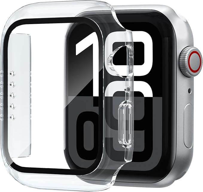 2 Pack Case for Apple Watch Screen Protector, Hard PC Case with Tempered Glass Protective Cover Guard Bumper, Slim Apple Watch Cover for iWatch Series 9 8 7 - Clear/Clear 45mm by FoamiaCaseforAppleWatch