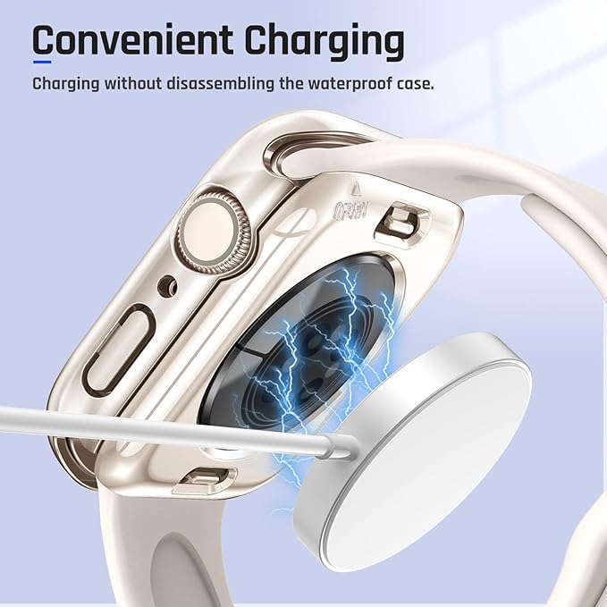 Goton 2 in 1 Waterproof Case for Apple Watch Series 9 8 7 Screen Protector 45mm, 360 Protective Glass Face Cover Hard PC Bumper + Back Frame for iWatch Accessories 45 mm - Image 7