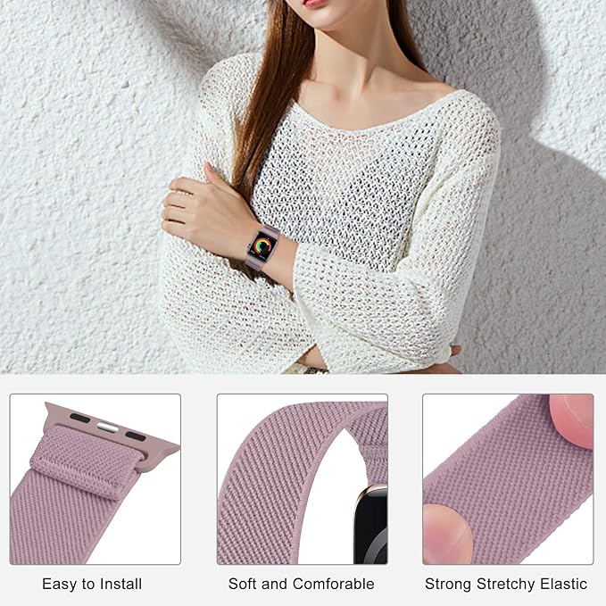 Stretchy Nylon Solo Loop Bands Compatible with Apple Watch 38mm 40mm 41mm 42mm 44mm 45mm 46mm 49mm Ultra 2 iWatch Series 11 10 9 8 7 SE 6 5 4 3 2 1 Strap,Sport Elastic Braided Women Men - Image 3