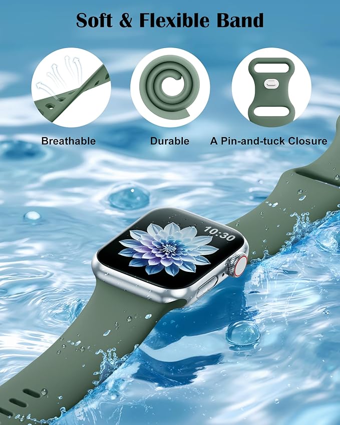 TreasureMax Sport Band Compatible with Apple Watch Bands 38mm 40mm 41mm 42mm 44mm 45mm 46mm 49mm Cypress, Soft Silicone Strap Compatible for Apple Watch Ultra 3 Series 11 10 9 SE/SE2 8 7 6 5 4 3 Men Women - Image 2