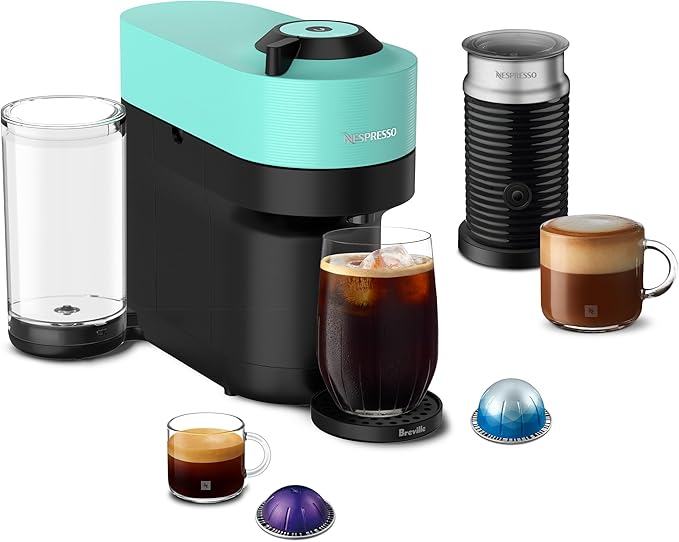 Nespresso Vertuo Pop+ Coffee and Espresso Maker by Breville with Milk Frother, Aqua Mint by Nespresso