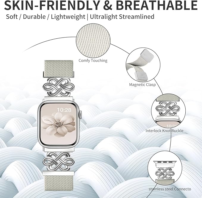 Stretchy Solo Loop Band Compatible with Apple Watch Bands for Women Men 40mm 38mm 41mm 42mm, Magnetic Soft Nylon with Designer Interlock Buckle Band for iWatch Series 10/9/8/7/6/5/4/3/2/1/SE - Image 3