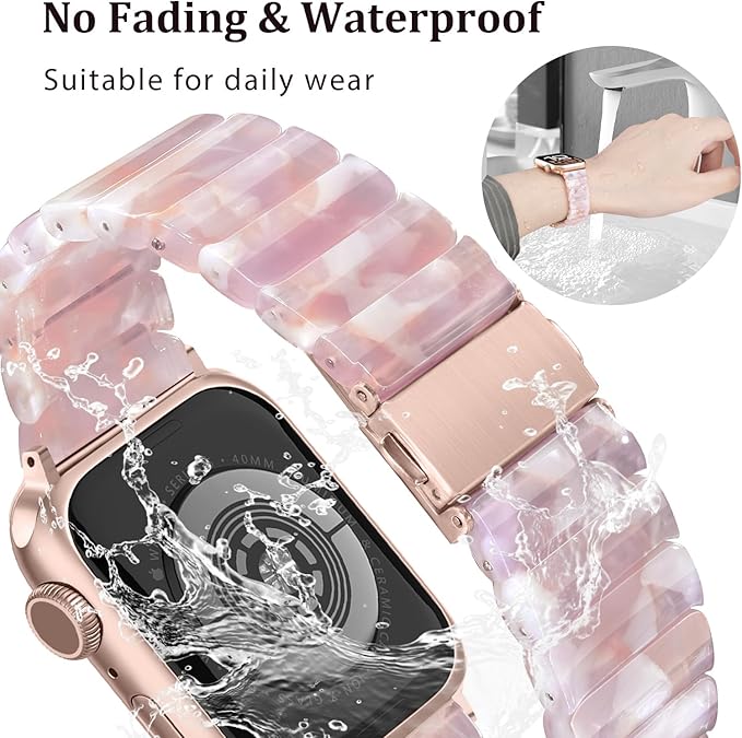 V-MORO Resin Band Compatible with Apple Watch Series 7/8/9/10 46mm/45mm/44mm/42mm Fashion Strap for iWatch Series 6/5/4/3/2/1/SE/SE 2 Lightweight Bracelet Wristband Women(Classic Pink Tan) - Image 4