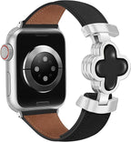 MOINSPIRE Designer Slim Leather Bands for Women,Lucky Four-Leaf Clover Cute Dressy Magnetic Watch Bands for iwatch Compatible with Apple Watch Series 11/10/9/8/7/6/5/4/3/2/1 SE 1/2/3 Ultra 1/2/3 by MOINSPIRE