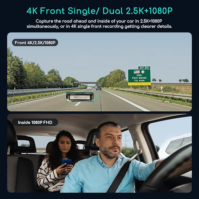 COOAU 4K Dash Cam with 256GB Card & GPS Wi-Fi, D30S Dual Dash Cam Front and Inside 2.5K+1080P, Dashcam with Infrared Night Vision, Dash Camera with 4 IR LEDs, G-Sensor, Parking Mode, Loop Recording - Image 3