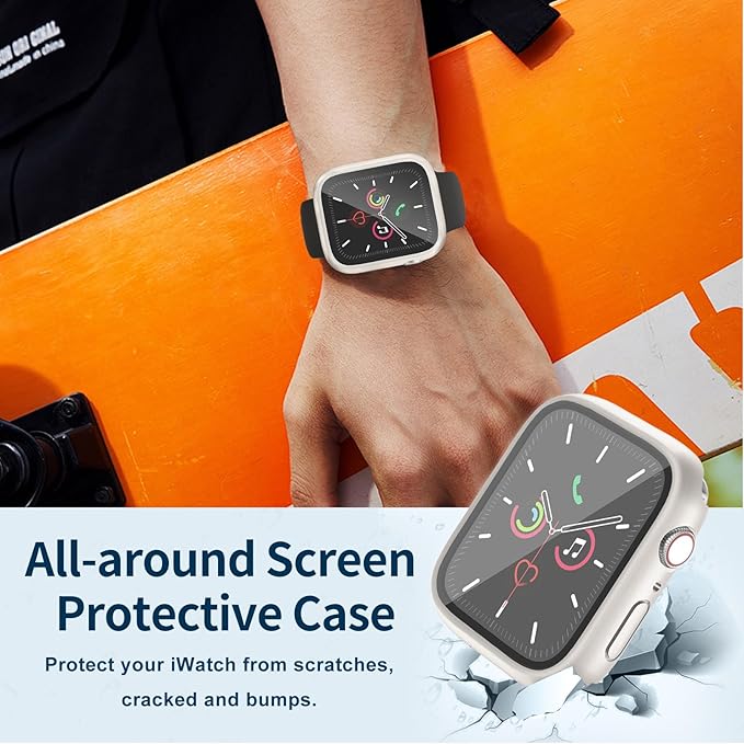 Waterproof Case for Apple Watch Series 9 Series 7 8 41mm, Built-in Screen Protector with Tempered Glass [Touch Sensitive] Cover for iWatch S9/S8/S7 Accessories 41mm, Starlight - Image 3