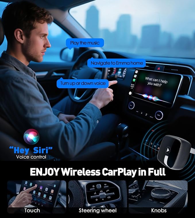 Wireless CarPlay Adapter for iPhone& Android,2-in-1CarPlay Dongle,Upgrade Wired to Wireless CarPlay Adapter,Cars with USB-A & Type-C Extension Cables,Stable Control,Plug and Play (Black) - Image 6