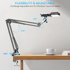 Overhead Phone Mount with Rechargeable Light for iPhone, Desk Tripod with Clamp for Content Creator Camera Recording, Top Down Holder Stand for Filming/Live/Cooking/Unboxing/Drawing/YouTube/TikTok - Image 6