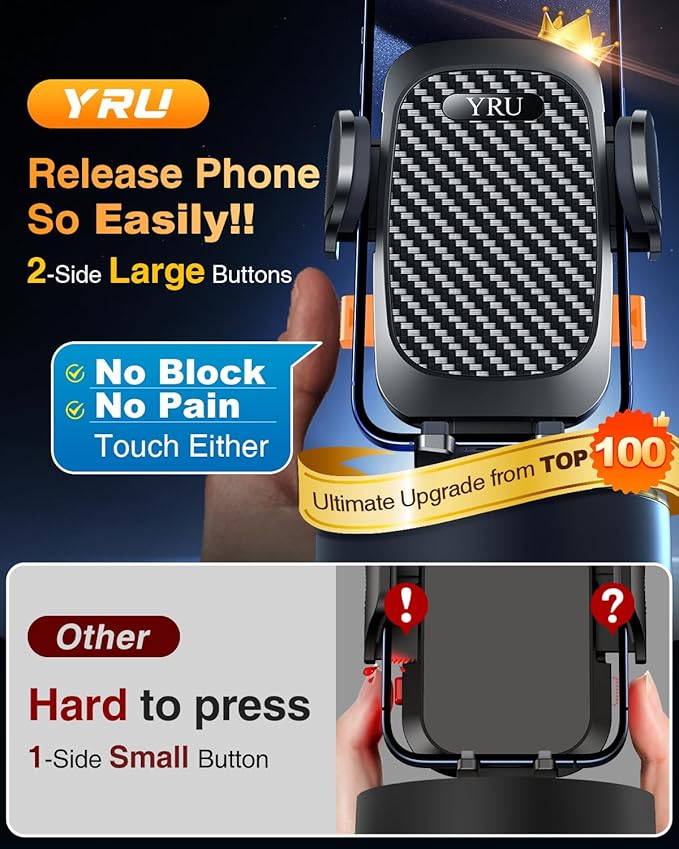 YRU True Military-Grade [360° Rotation Suction] 2026 Ultimate Car Phone Holder Mount 【90+LBS Safest Strongest & Patent Certs】 Dash Windshield Vent for iPhone 17 16 Pro Max Speaker Stands, Gloss Black - Image 7