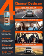 Vantrue N5 4 Channel WiFi 360° All Sides Dash Cam, STARVIS 2, IR Night Vision, 2.7K+1080P*3 Front Rear Inside Dashcam, Voice Control, GPS, 24 Hours Buffered Parking Mode Dash Camera(Renewed) - Image 2