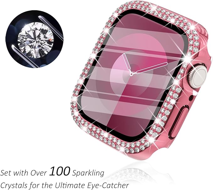 Surace 41mm Case Compatible with Apple Watch Series 9 Series 8 Series 7 Case with Screen Protector, Bling Diamond Overall Protective Case Compatible with Apple Watch Series 7 & 8 & 9 41mm, Pink - Image 2
