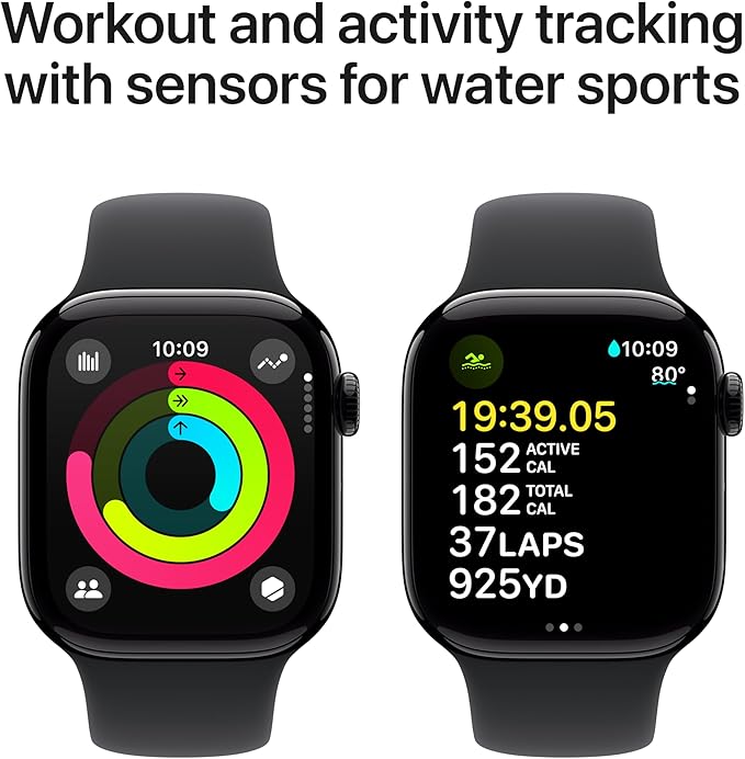 Apple Watch Series 10 [GPS 42mm case] Smartwatch with Jet Black Aluminum Case with Black Sport Band - M/L. Fitness Tracker, ECG App, Always-On Retina Display, Water Resistant - Image 5