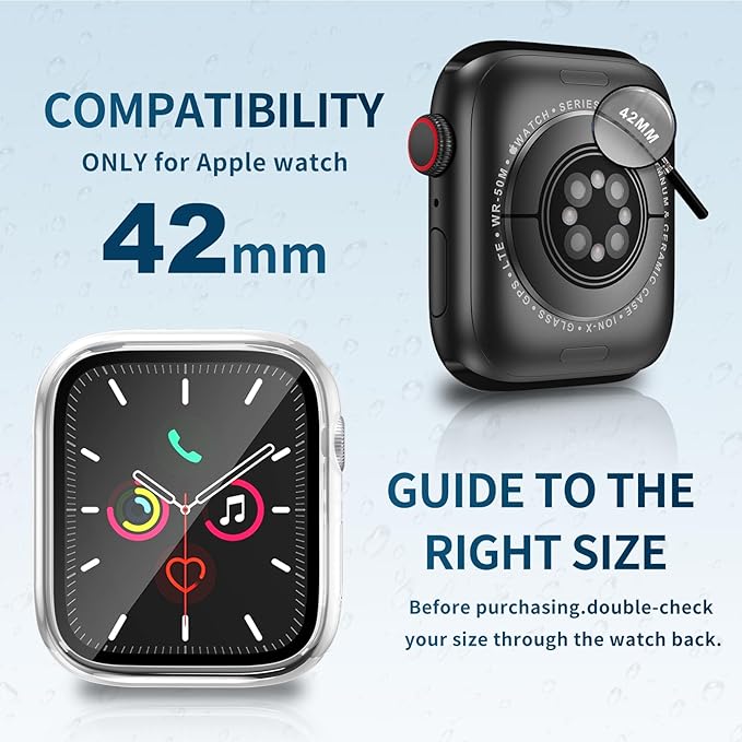 Waterproof Case for Apple Watch Series 3/2/1 42mm, Built-in Screen Protector with Tempered Glass [Touch Sensitive] Cover for iWatch S3/S2/S1 Accessories 42mm, Clear - Image 2