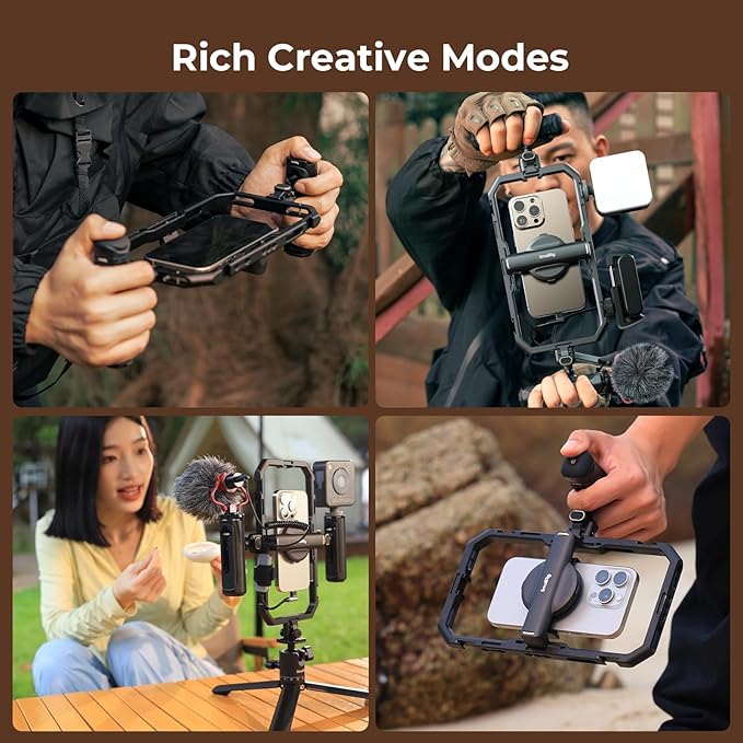 SmallRig All-in-One Universal Quick Release Phone Video Rig Kit Pro, Phone Stabilizer Rig Kit with LED Light Microphone QR Tripod Dual Handles Power Bank Holder, for Creator & Live Streaming - 4704 - Image 6