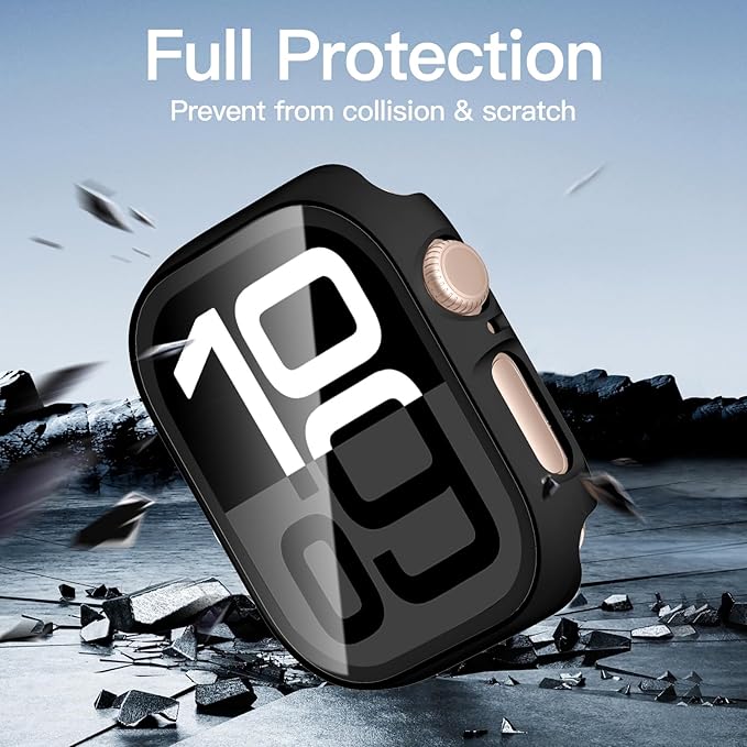 Adorve [3 Pack] Tempered Glass Case for Apple Watch Screen Protector 45mm Series 7/8/9, Hard PC Face Cover Overall Protection Anti-Scratch Bumper Cases for iWatch 45mm Accessories, All Black - Image 3