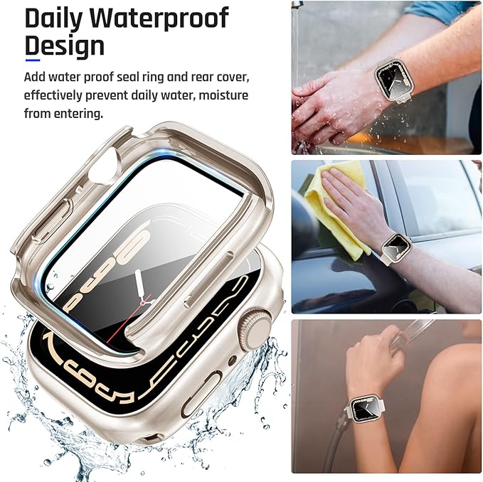 Goton 2 in 1 Waterproof Case for Apple Watch Series 9 8 7 Screen Protector 45mm, 360 Protective Glass Face Cover Hard PC Bumper + Back Frame for iWatch Accessories 45 mm - Image 4