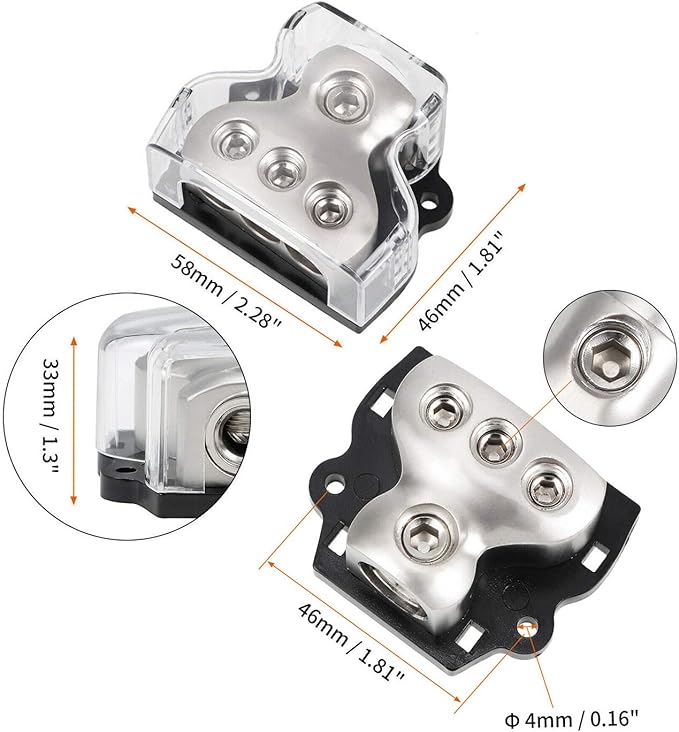 3 Way Power Distribution Block, 1x 0 Gauge in / 3X 4 Gauge Out Amp Power Distribution Ground Distributor Connecting Block for Car Amplifier Audio Splitter 2 Pack - Image 6