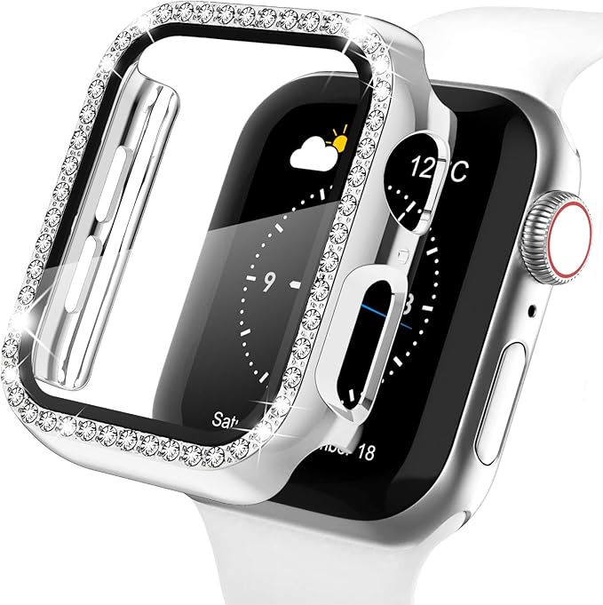 Recoppa Compatible for Apple Watch Case with Screen Protector for Apple Watch 40mm Series 6/5/4/SE, Bling Crystal Diamond Rhinestone Ultra-Thin Bumper Full Cover Protective Case for Women Girls iWatch by Recoppa