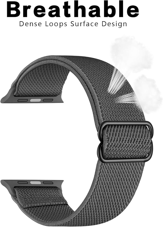 AMANECER Stretchy Nylon Bands Compatible with Apple Watch Ultra 3/2/1 SE Series 11/10/9/8/7/6/5/4, Adjustable Braided Elastic Sport Loop Rugged Straps for iWatch Women Men (Dark Gray, 44/45/46/49MM) - Image 2