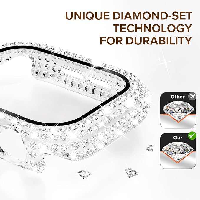 KADES Compatible with Apple Watch Series 3 2 1 with Built-in Tempered Glass Screen Protector Bling Crystal Diamond Rhinestone Full Protective Bumper Cover for Women (42mm,Clear) - Image 4
