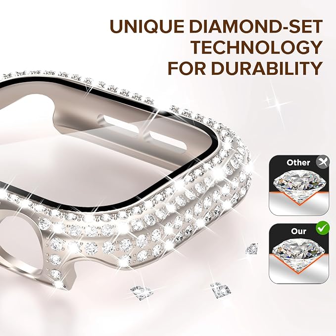 KADES Compatible with Apple Watch Series 11 10 46mm, Bling Full Diamond Rhinestone Protective Case with Built-in Screen Protector, Sparkling iWatch Protective Bumper Cover, Starlight - Image 4