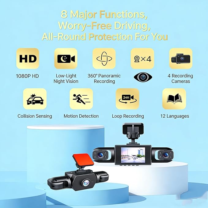 Full View Car Dashcam System - Upgraded 1080p 4 Channel Dash Cam, HD Night Vision, Parking Monitor (Upgraded Version（Four Sides）+32G) - Image 3
