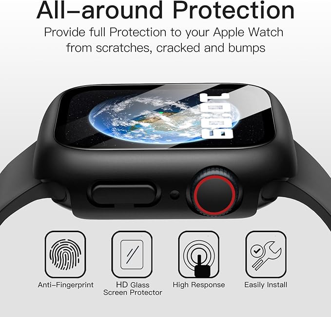 JETech Waterproof Case with Screen Protector for Apple Watch SE 3/2/1 (2025/2022/2020) / Series 6 5 4 40mm, Built-in Tempered Glass Film Hard PC Bumper Full Protective Cover, 2 Pack (Black) - Image 5