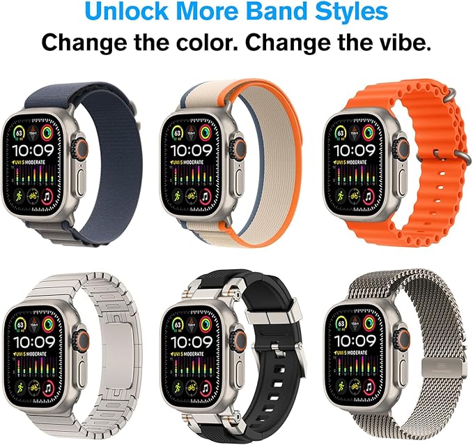 amBand Metal Case Screen Protector for Apple Watch Ultra 3/Ultra 2/Ultra 49mm, W3 Rugged Bumper Thin Frame with 9H Tempered Glass Film & Back Cover, [Waterproof] [Band Compatible], Natural Titanium - Image 8