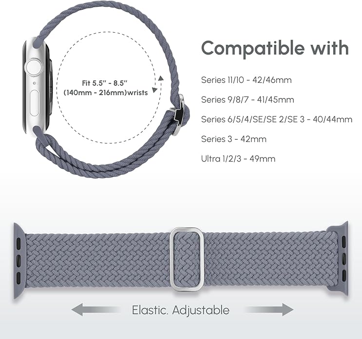 Braided Stretchy Band Compatible with Apple Watch 40mm 41mm 42mm 38mm 44mm 45mm 46mm 49mm Women Men, Breathable Adjustable Nylon Sport Solo Loop Strap for iWatch Series 11 10 9 8 7 6 5 4 3 SE/Ultra 2 - Image 2