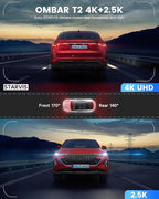 OMBAR Dash Cam Front and Rear, 4K/2.5K Ultra HD Dash Camera for Cars, Included 64GB Card, Built-in 5G Wi-Fi & GPS, 3.16” IPS Screen, Night Vision, 170°Wide Angle, HDR, 24H Parking Mode(T2) - Image 2