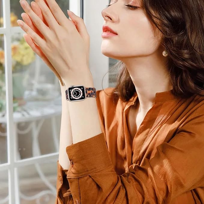 V.R.HOPE Resin Watch Band Compatible with Apple Watch Band for Women 38mm 40mm 41mm 42mm Tortoise Fashion Lightweight Bracelet Strap for iWatch Series 11/10/9/8/7/6/5/4/3/2/1/SE3 (Tortoiseshell) - Image 4