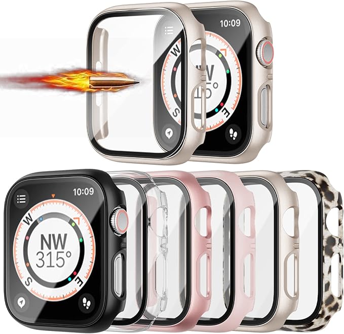 6 Pack for Apple Watch Series 3/2/1 38mm Case with Tempered Glass Screen Protector,JZK Slim Guard Bumper Full Coverage Hard PC Protective Cover HD Ultra-Thin Cover for iWatch 38mm Accessories by JZK