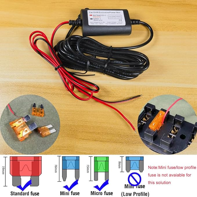 Gebildet Dash Cam Hardwire Kit, Mini USB Port, DC 12V - 24V to 5V/2.5A Max Car Charger Cable kit with Fuse, Low Voltage Protection for Dash Cam Cameras - Image 4