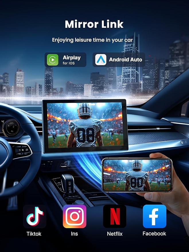 9" Wireless Apple Carplay Screen for Car, Portable Car Play Screen for Car & Android Auto, 4K Dash Cam, 1080p Backup Camera, GPS Navigation, Car Audio Receivers Mirror Link, Bluetooth, FM, Siri - Image 7