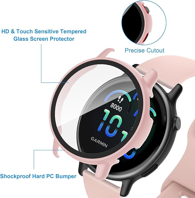 6 Pack Case for Garmin Vivoactive 6 with Tempered Glass Screen Protector, Shockproof Hard PC Bumper Protective Cover Compatible with Garmin Vivoactive 6 - Image 2