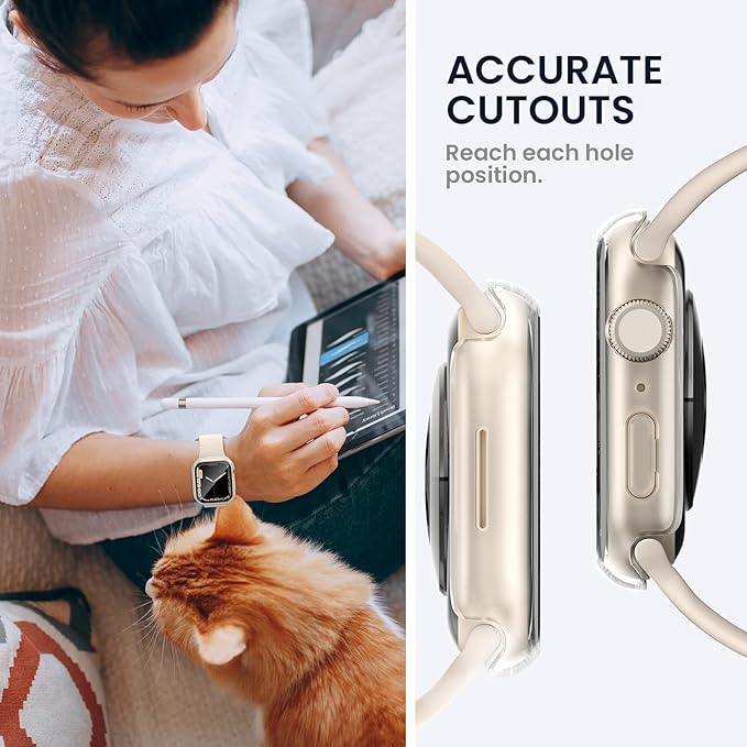 Tensea for Waterproof Apple Watch Screen Protector Case 41mm Series 9/8/7 Accessories, iWatch Protective Face Cover with Tempered Glass Film for Women Men, Bumper Case for iPhone Watch 41 mm - Image 6