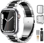 Lerobo Compatible with Apple Watch Band 44mm 42mm 40mm 38mm 41mm 45mm 46m 49mm, Solid Stainless Steel Metal Band with 2 Pack Protective Cover Case for iWtach Series 11 10 9 8 7 6 5 4 3 SE Ultra Men Women by Lerobo