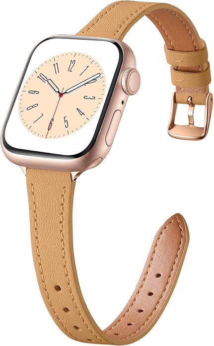 Charlam Slim Leather Band Compatible with Apple Watch Bands for Women 40mm 38mm 41mm 42mm 44mm 45mm 46mm, Top Grain Genuine Leather Strap Thin Wristband for iWatch Series 11 10 SE 9 8 7 6 5 4 3 2 1 by Charlam