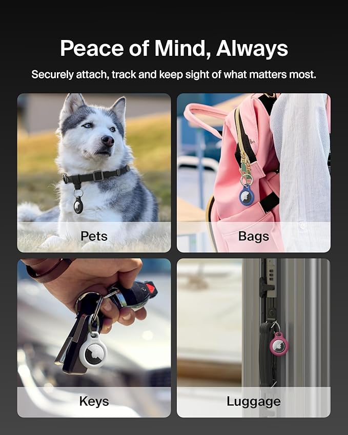 Belkin Apple AirTag Secure Holder with Key Ring - Durable Scratch Resistant Case With Open Face & Raised Edges - Protective AirTag Keychain Accessory For Keys, Pets, Luggage, Backpacks -2 Count Black - Image 3