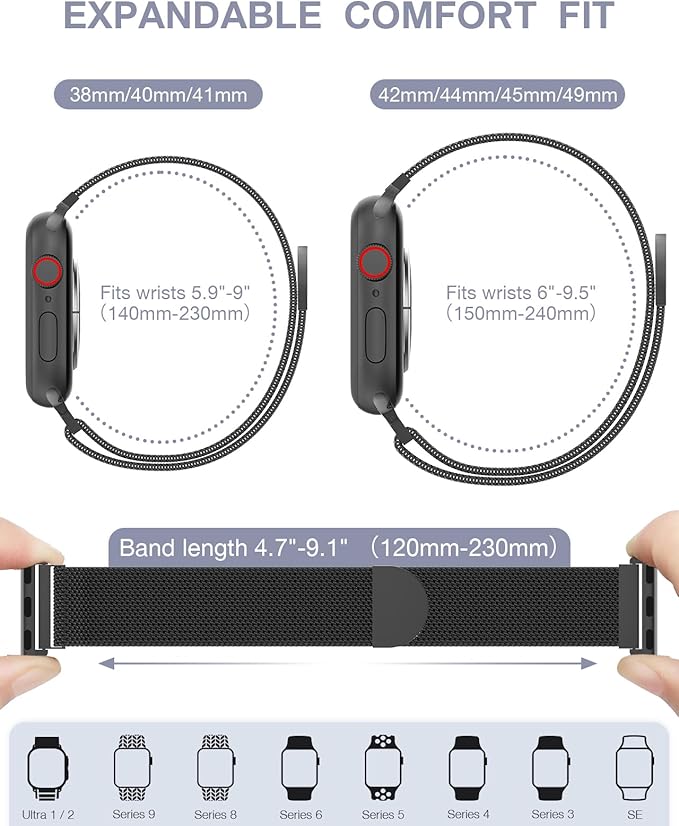 Original Stainless Steel Loop for Apple Watch Band 38mm 40mm 41mm 42mm 44mm 45mm 49mm, Magnetic Clasp Replacement Bands for iwatch Series Ultra SE 8 7 6 5 4 3 2 1, Women & Men Watch Strap for Apple - Image 5