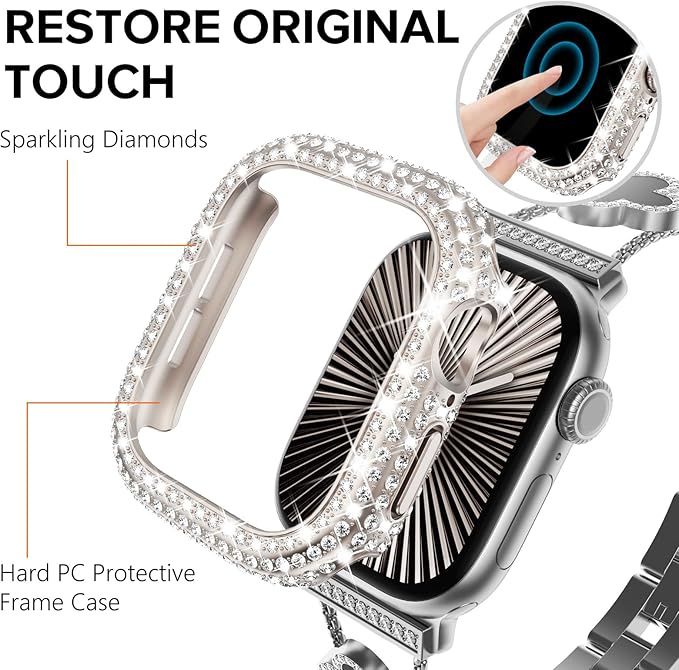 KADES Bling Case Compatible for Apple Watch Series 11/10 46mm, Sparkly Full Diamond Protective PC Bumper Cover, Rhinestone Frame for Women, 46mm-Starlight - Image 7