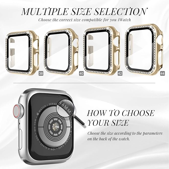 Recoppa Compatible for Apple Watch Case with Screen Protector for Apple Watch 44mm Series 6/5/4/SE, Bling Crystal Diamond Rhinestone Ultra-Thin Bumper Full Cover Protective Case for Women Girls iWatch - Image 2